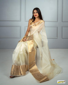 Cream Kora Organza Noor soft silk - AbirabyBeena