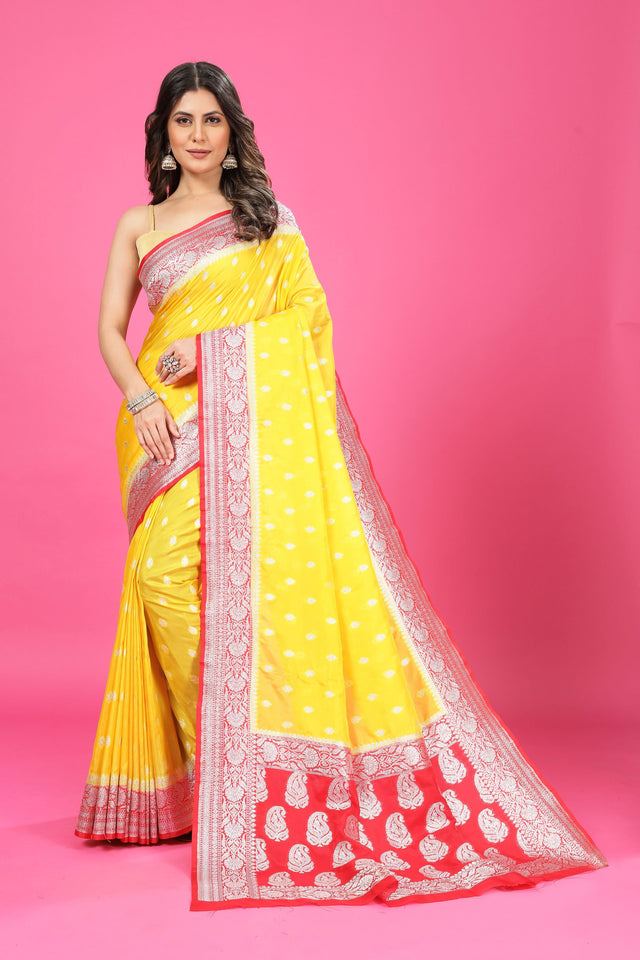 Yellow-Red Katan Georgette Silk