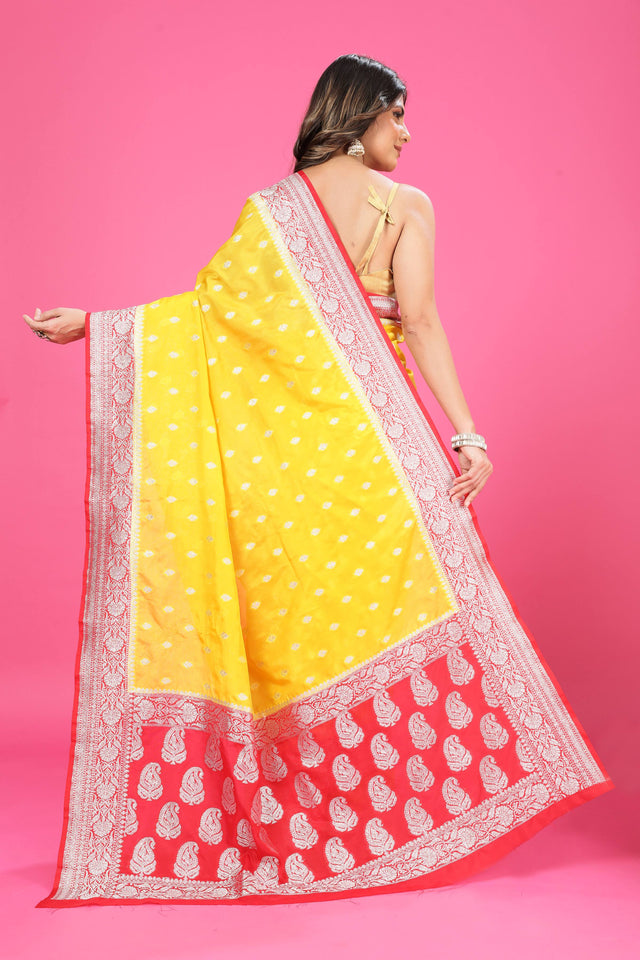 Yellow-Red Katan Georgette Silk