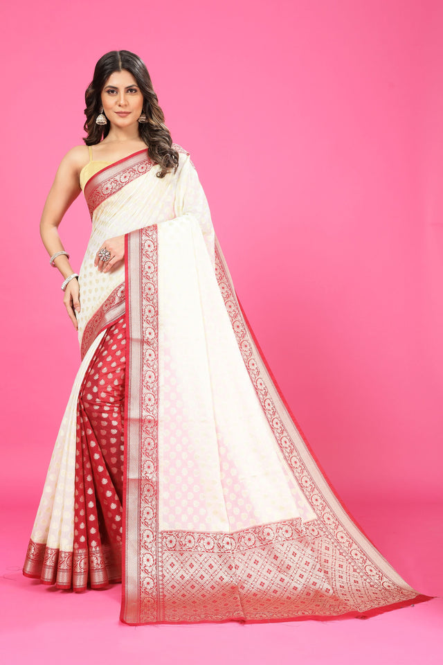 Dual white and Maroon Banaras Soft Georgette silk