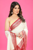 Dual white and Maroon Banaras Soft Georgette silk