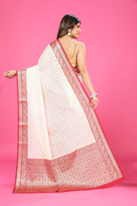 Dual white and Maroon Banaras Soft Georgette silk