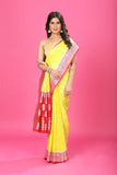 Lemon Yellow-Red Katan Georgette Silk