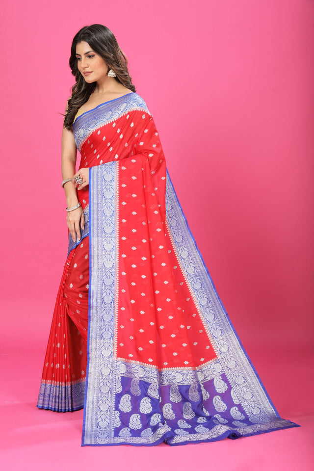 Red - Blue Katan Georgette Silk