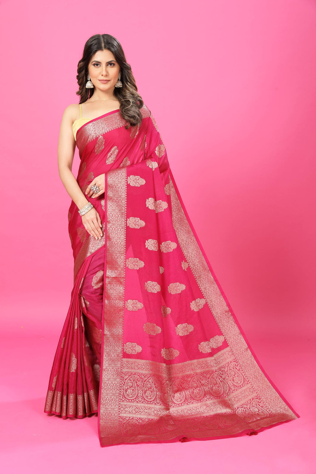 Dark Pink Banaras Crepe Silk - Heena