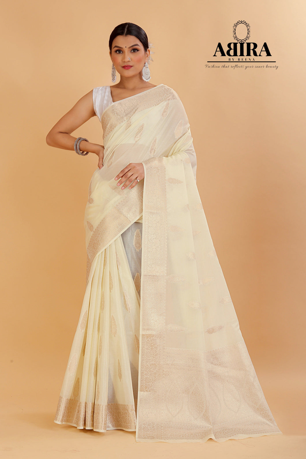 White Banaras warm silk - AbirabyBeena
