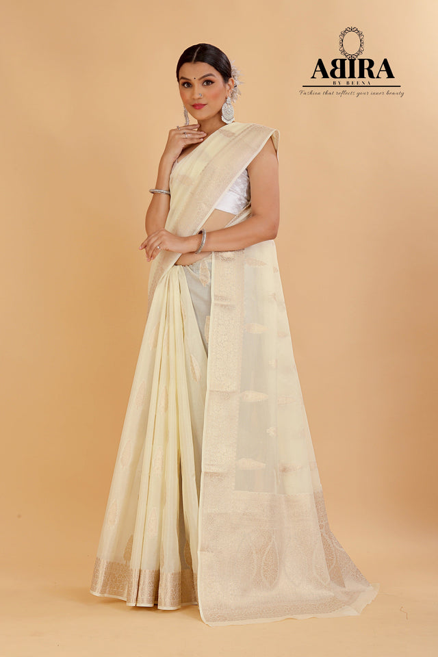 White Banaras warm silk - AbirabyBeena