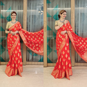 Red Butta Banaras Crepe silk - AbirabyBeena