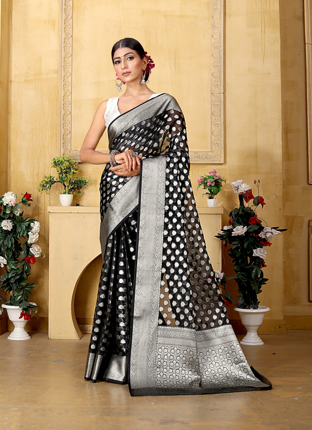 Black Banaras Kora Organza silk - AbirabyBeena