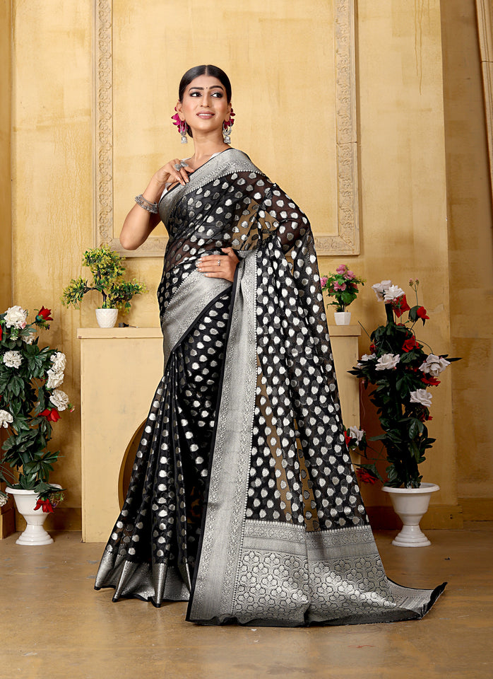 Black Banaras Kora Organza silk - AbirabyBeena