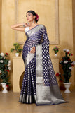 Navy Blue Banaras Kora Organza silk - AbirabyBeena