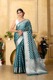 Turquoise Banaras Kora Organza silk - AbirabyBeena