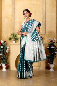 Turquoise Banaras Kora Organza silk - AbirabyBeena