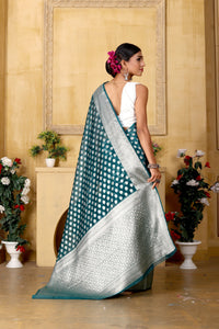 Turquoise Banaras Kora Organza silk - AbirabyBeena