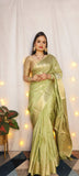 Pastel Parrot Green Banaras warm silk