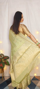 Pastel Parrot Green Banaras warm silk