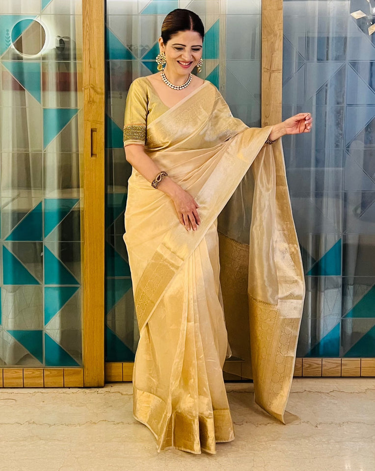 Malaika Arora PURE TISSUE Golden Silk Saree