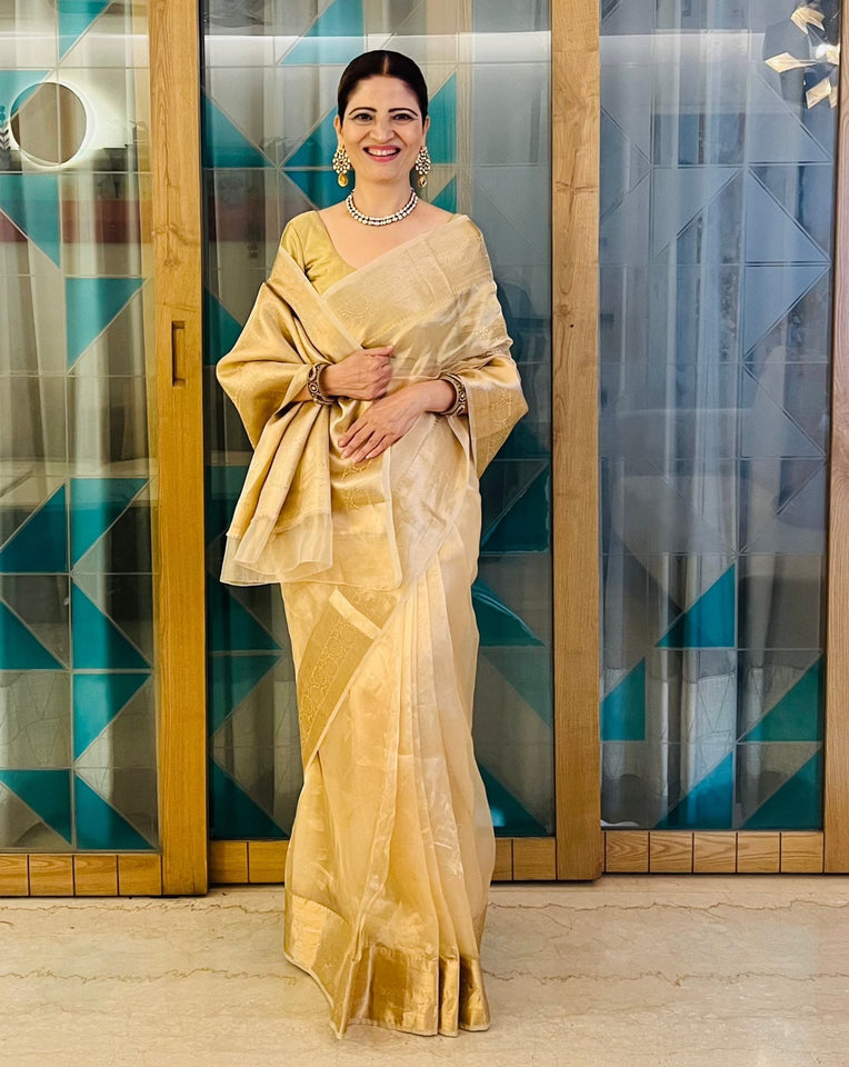 Malaika Arora TISSUE Golden Silk Saree