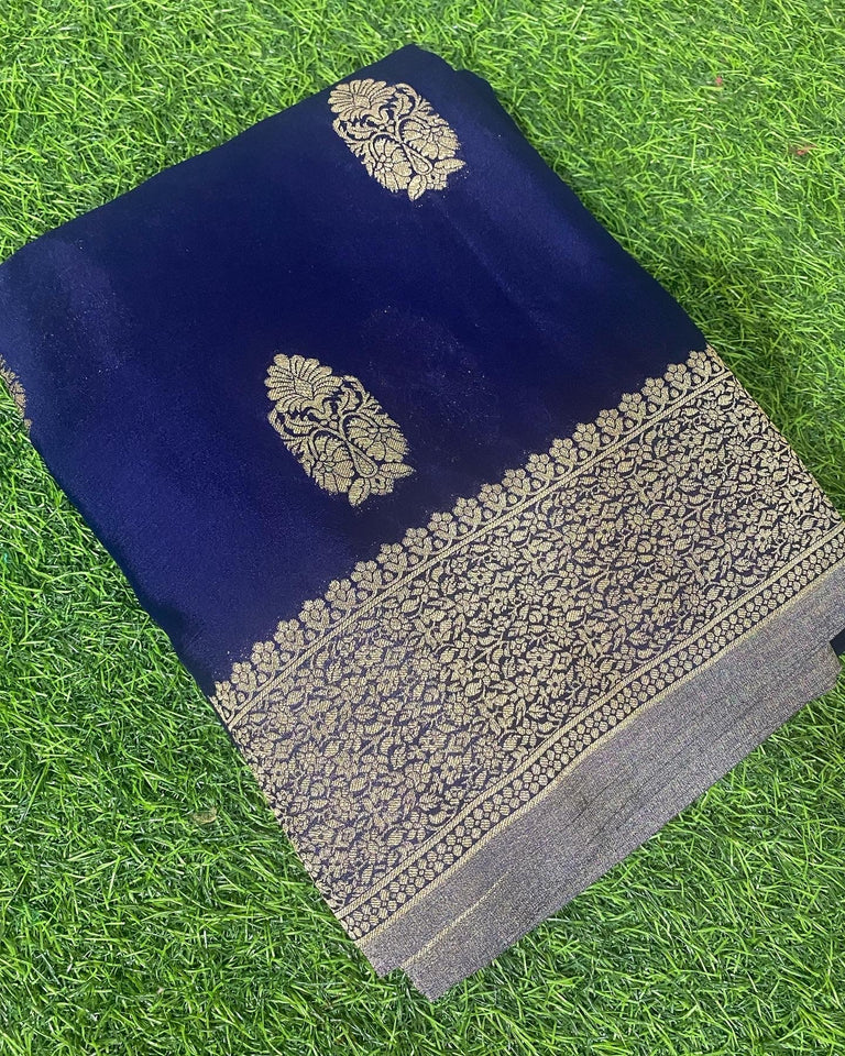 Royal Blue Banaras Crepe Silk- Heena