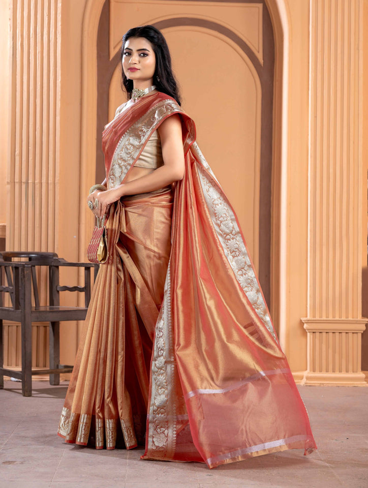 Malaika Arora TISSUE silk Saree - Coper