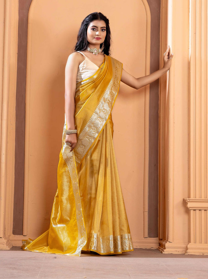 Malaika Arora TISSUE silk Saree - Yellow