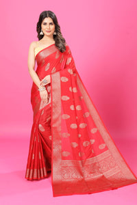 Red Banaras Crepe Silk- Heena