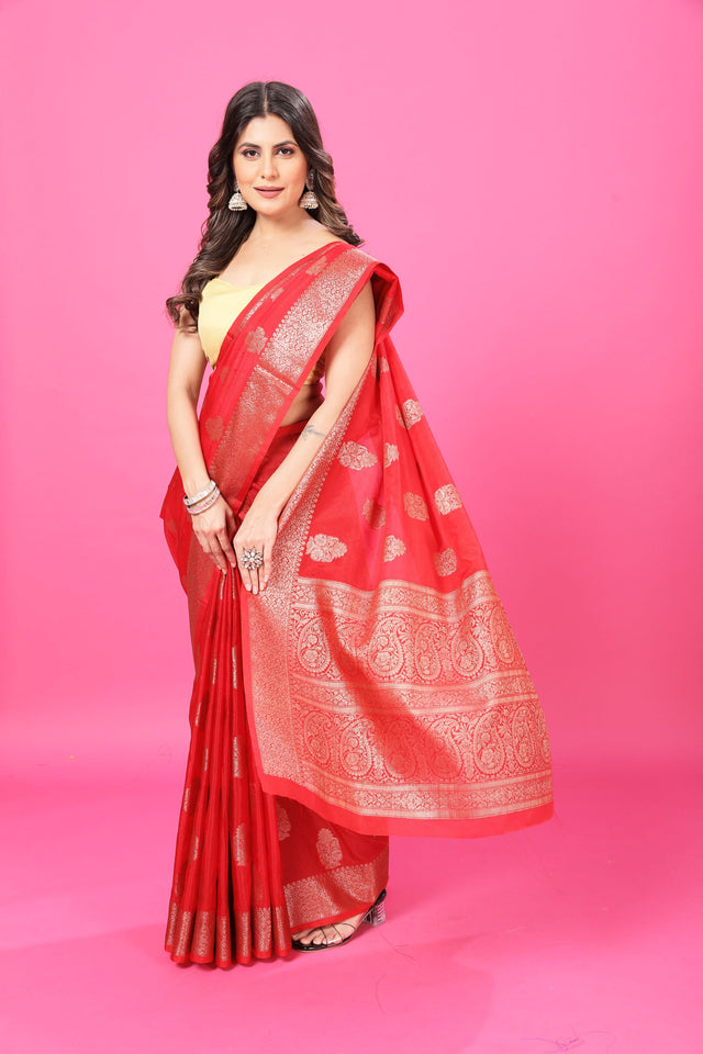 Red Banaras Crepe Silk- Heena