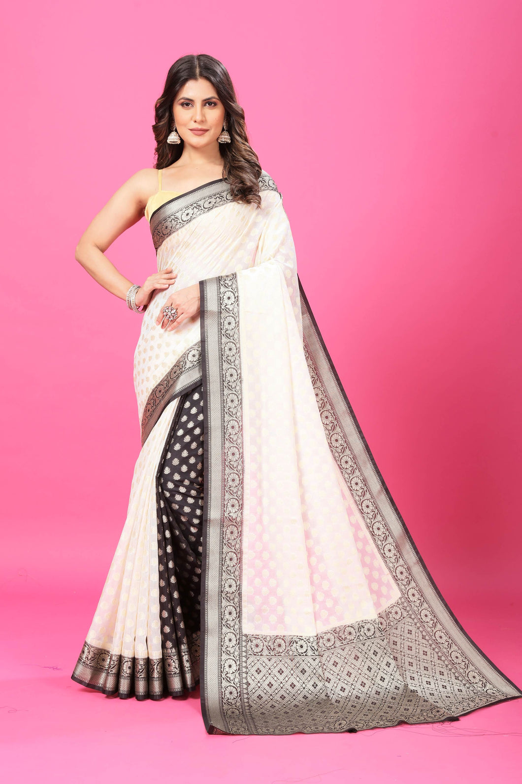 Dual white and Black Banaras Soft Georgette silk