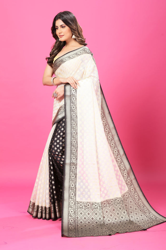 Dual white and Black Banaras Soft Georgette silk