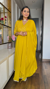 Gleaming Sunflower Foil Kurta With Dupatta