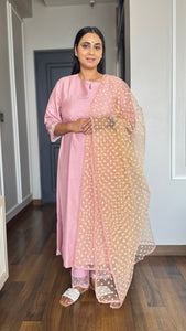 Pink Poly Silk Solid Kurta With Pant