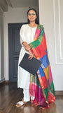 Off-White Poly Silk Solid Kurta With Pant And Dupatta