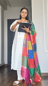 Off-White Poly Silk Solid Kurta With Pant And Dupatta