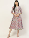 Blue & Pink Printed Fit & Flare Dress - AbirabyBeena