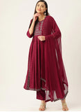 Maroon Anarkali Kurta set with Dupatta - AbirabyBeena