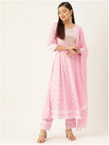 Pink Ethnic Motifs Printed Anarkali Kurta Set with Chiffon Dupatta - AbirabyBeena