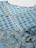 Blue Ethnic Motifs Printed Anarkali Tie-Up Dress - AbirabyBeena