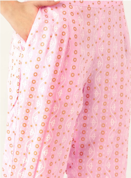 Pink Ethnic Motifs Printed Anarkali Kurta Set with Chiffon Dupatta - AbirabyBeena