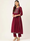 Maroon Anarkali Kurta set with Dupatta - AbirabyBeena