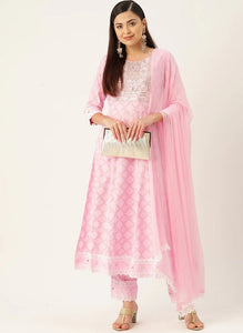 Pink Ethnic Motifs Printed Anarkali Kurta Set with Chiffon Dupatta - AbirabyBeena