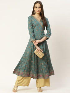 Green Printed & Embroided Rayon Anarkali - AbirabyBeena